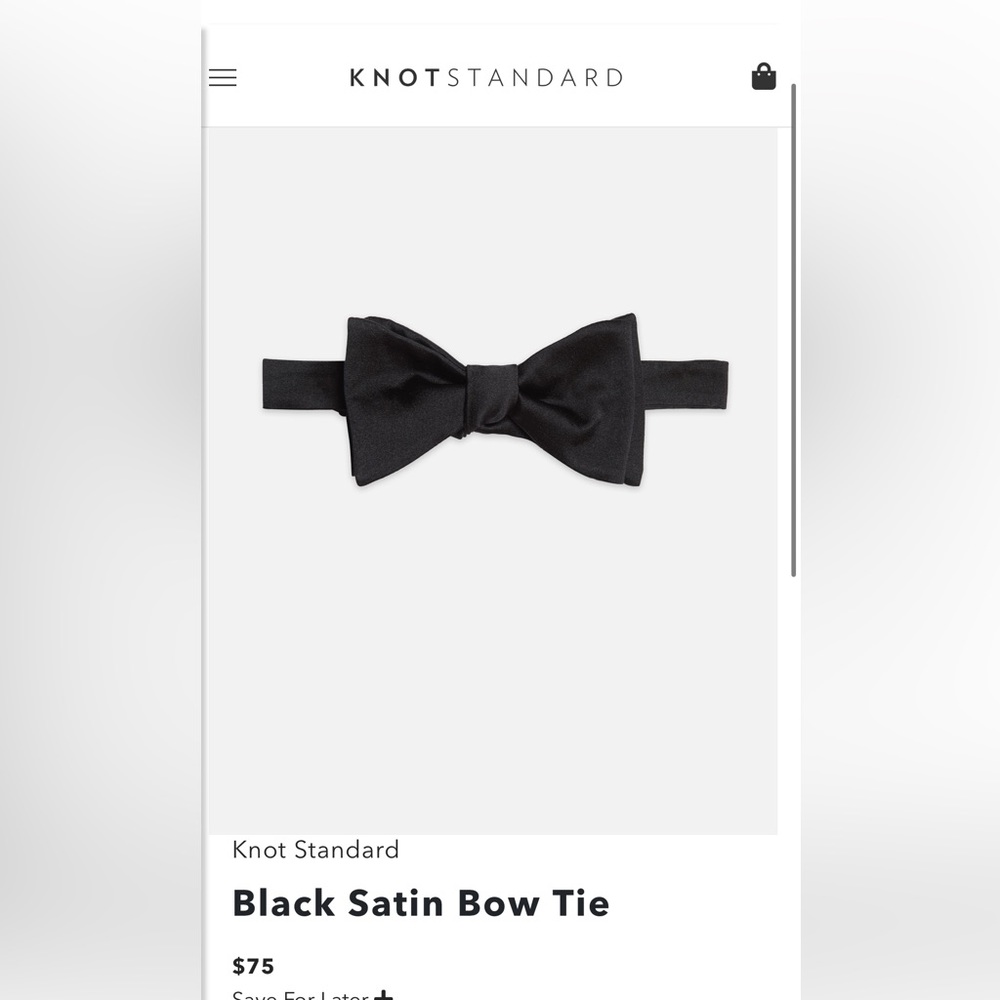 Knot Standard Black Satin Bow tie - never used!